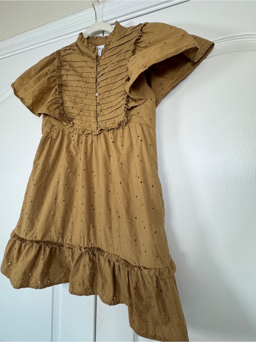 Lost + Wander Desert Flower Mini Dress Tan Eyelet Cotton Size S Ruffle - Picture 4 of 12